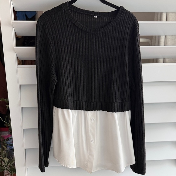 Black and White Ribbed Knit Top - Picture 1 of 5